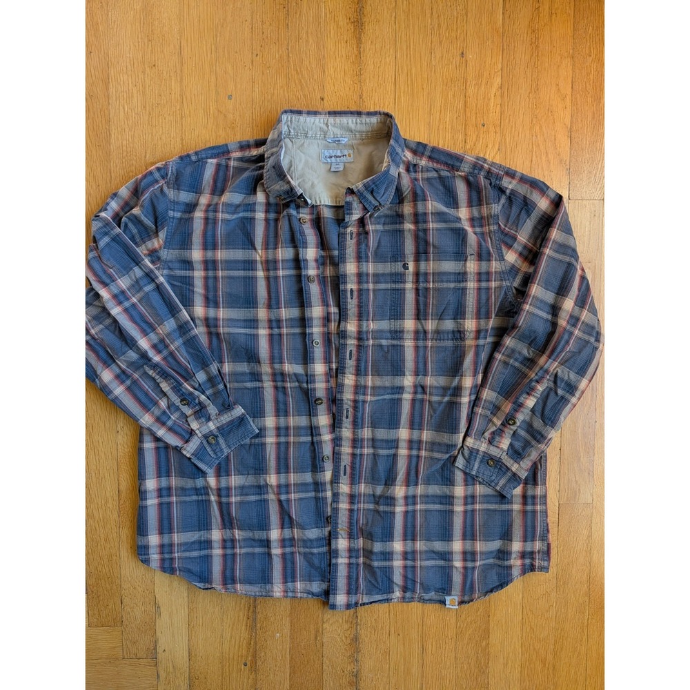 Carhartt Shirt‎ Mens 2XL Blue Plaid Relaxed Fit Button Down Long Sleeve Workwear